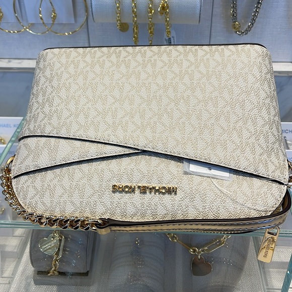 Michael Kors Jet Set Travel Medium Metallic Signature Logo Dome Crossbody Satchl - Picture 7 of 16